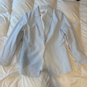 LOFT Women's Striped seersucker Blazer blue and white